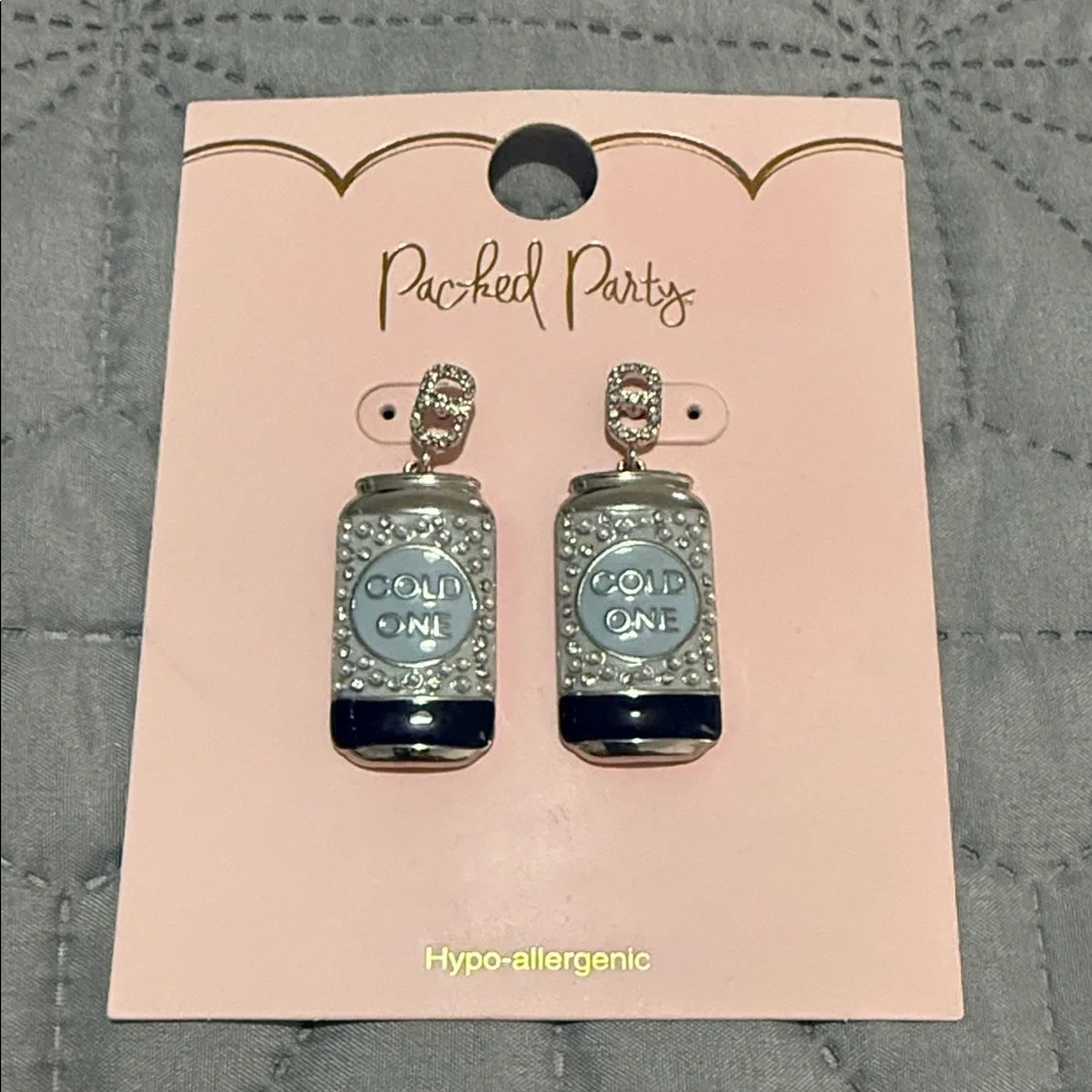 Packed Party Silver and Blue Can Earrings - Picture 1 of 2